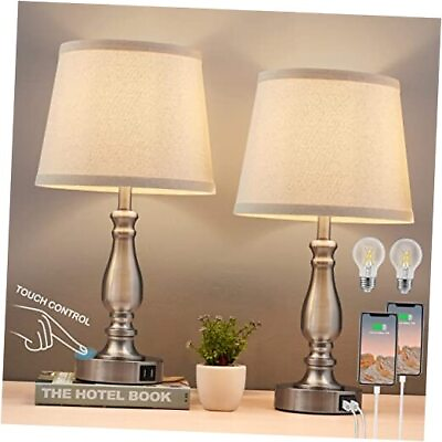 #ad Lamps for Bedrooms Set of 2 Brushed Brushed Nickel Base and Light oat color $87.98
