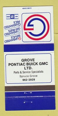 #ad Matchbook Cover Grove Pontiac Buick Spruce Grove AB 30 Strike $3.99