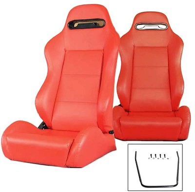 #ad NEW 1 PAIR RED PVC LEATHER RECLINABLE RACING SEATS FOR ACURA SLIDERS $276.20