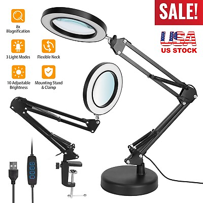#ad Magnifier LED Lamp 8X Magnifying Glass Desk Table Reading Light with Clamp Stand $29.50