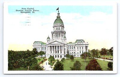 #ad 1927 State Capital Lincoln Statue Posted Postcard Springfield ILL $4.75