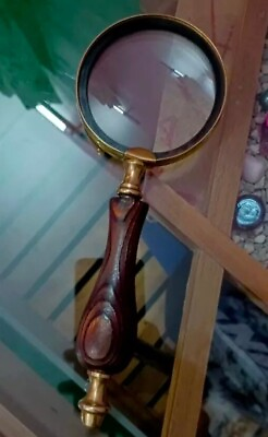 #ad Antique Brass Wooden Handle Magnifying Glass Vintage Magnifier Collectible Gift $20.90
