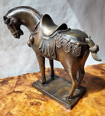 #ad Antique Chinese Cast Bronze Brass War Horse Sculpture 1900s $175.00