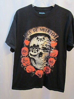 #ad Mare Blue Dia De Muertos Skull amp; Roses Graphic T Shirt Men#x27;s Size Large Black $15.00