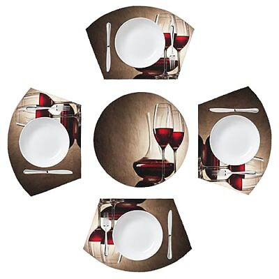#ad Wine Placemats for Round Table Set of 5 Vintage Wedge Shaped Place Mat with C... $31.25