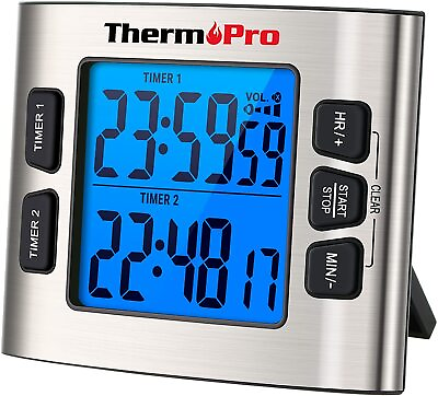 #ad ThermoPro TM02 Kitchen Timer Dual Countdown Stop Watches Magnetic Backlight $14.99