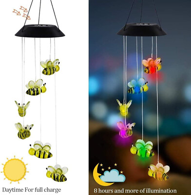 #ad Solar Lamp Color Changing LED Cute Bee Wind Chimes Outdoor Home Garden Decor $14.59