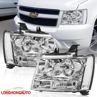 #ad FOR 07 14 CHEVY TAHOE SUBURBAN CHROME HOUSING CLEAR CORNER HEADLIGHT FRONT LAMPS $79.98