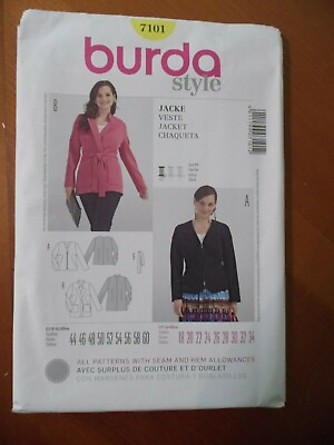 #ad Burda Style Pattern 7101 Womens Jackets w Length Front Closure Trim Opts 18 34 $8.99
