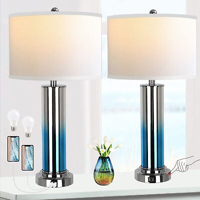 #ad PARTPHONER Set of 2 Table Lamps with USB Ports Contemporary Bedside Lamp wit... $142.65