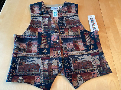 #ad NWT VINTAGE ON THE VERGE LIGHTHOUSE TAPESTRY VEST USA MADE WOMENS SZ XL $34.99