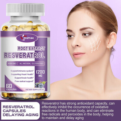 #ad 1200MG Resveratrol Maximum Strength Natural Anti Aging Antioxidant 60 Capsules $10.59