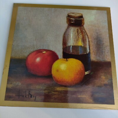 #ad Henk Bos Still Life Print Trivet Fruit Vinegar CDAC NY Vintage 8quot; x 8quot; MCM $10.50