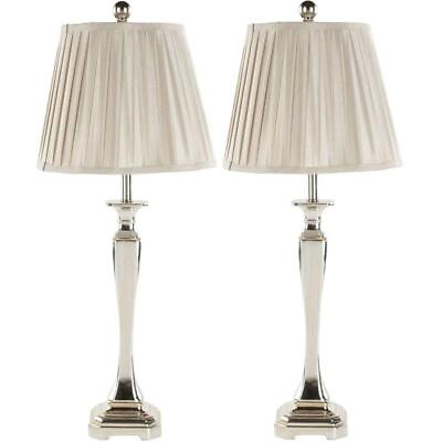 #ad SAFAVIEH Lamp Sets 28quot; Curved w Pleated Shade LED Bulb in Silver Set of 2 $123.57