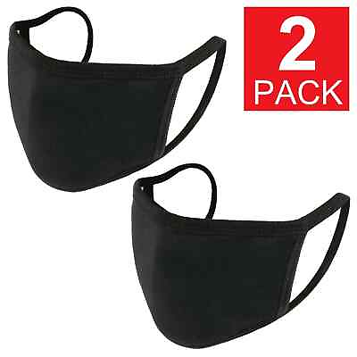 #ad 2 Pack Black Cotton Adult Face Mask Reusable Washable Unisex $7.99