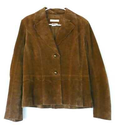 #ad Coldwater Creek Brown Suede Leather Jacket Coat Blazer Lined Womens Small $22.88