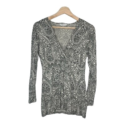 #ad East Ladies Top Long Sleeve V Neck Paisley Size 10 Stretch GBP 14.99
