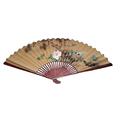 #ad VINTAGE Oriental Wall Art JAPANESE Folding Fan HUGE 60quot; x 35quot; BEAUTIFUL 50s READ $72.13