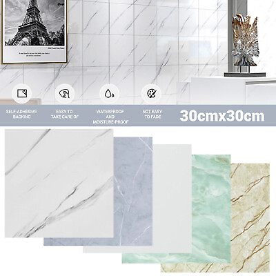 #ad 1 100X Marble Tiles Sticker Self Adhesive Stick Kitchen Home Wall Bathroom Decor $5.88