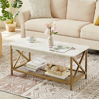 #ad Modern Coffee Table Wood Living Room Center Table with Open Storage Shelf Table $82.71