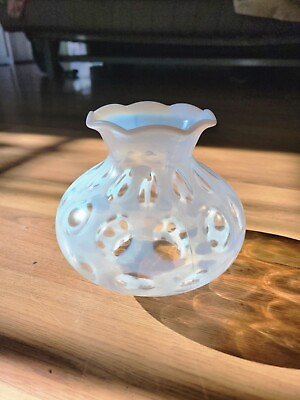 #ad Vtg Fenton Opalescent Coin Dot White Clear Glass Shade Globe 3 1 2 fitter READ $99.00