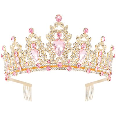 #ad Pink Princess Crown Crystal Tiara for Women and Girls Tiaras and Crowns Birt... $19.21