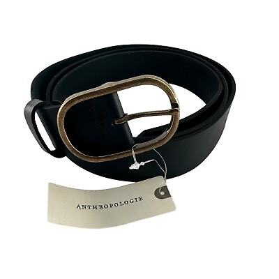 #ad Anthropologie Belt Womens Plus 3X Black Leather Solid Brass Buckle 1.25quot; NEW $48 $39.99