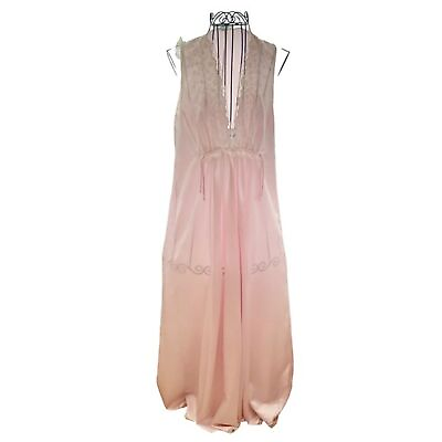 #ad Vintage Eve Stillman Pink Long Silky Bridal Nightgown Floral and Lace Detail $55.00