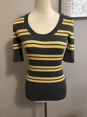 #ad It’s Our Time Women’s Top Size M Striped Gray And Yellow Stretch $14.00