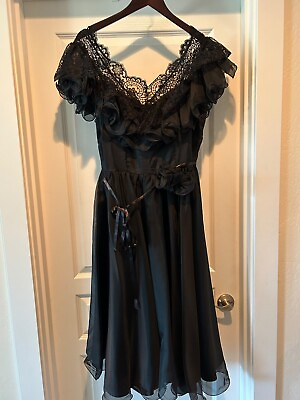 #ad VTG Black Lacy Dress Wednesday Witchy Cosplay Costume Goth Size 10 $22.99