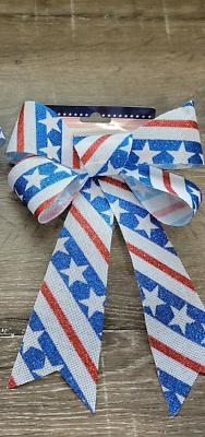 #ad Patriotic Decor Glitter Bows Stars and Stripes. 4th of July Patriotic New $11.88