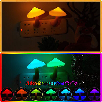 #ad Mushroom Night Light Plug in Wall Lamps Sensor Lights Sensing LED Night Lights $7.89