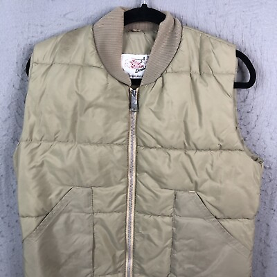 #ad Vintage Double K Brand Puffer Vest Mens 40R Tan Full Zip 1960s USA Made Hunting $31.18