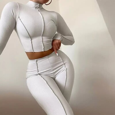 #ad Women High Waist Sets 2pcs Slim Breathable Suit Solid $36.88