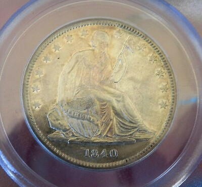 #ad SEATED LIBERTY HALF 1840 REV OF 39 IN PCGS HOLDER LOOKS UNC STUNNING LUSTER $2100.00
