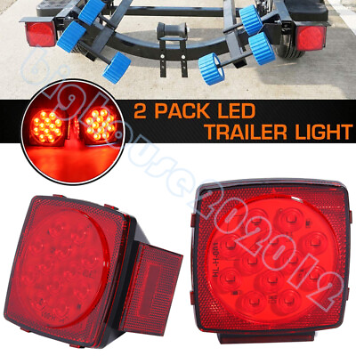 #ad 2X Submersible Waterproof 12 LED Stop Tail Lights Kit Boat Truck Trailer lights $21.91