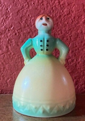 #ad Vintage Czecho Slovakia Dinner Bell Peasant Woman Figurine Ceramic $16.79