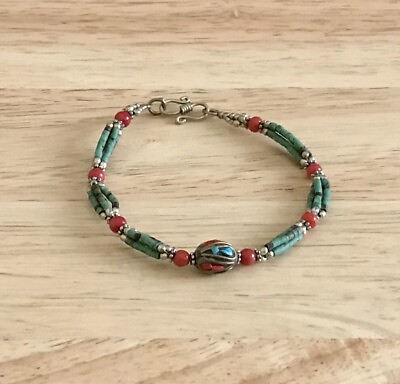 #ad Tibetan Turquoise Coral Beaded Handmade Bracelet $5.59