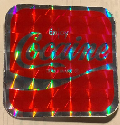 #ad ENJOY COCAINE COKE VINTAGE 1970#x27;s PRISM DECAL STICKER 2.75quot; x 2.75quot; NOS $9.95