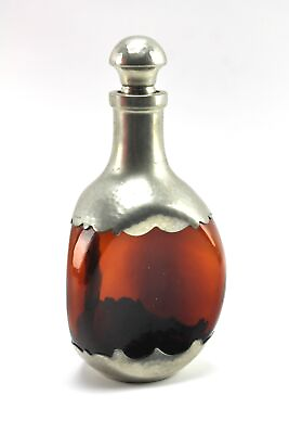 #ad Vintage Old World style Royal Holland Amber Glass Pewter Pinch Decanter $35.00