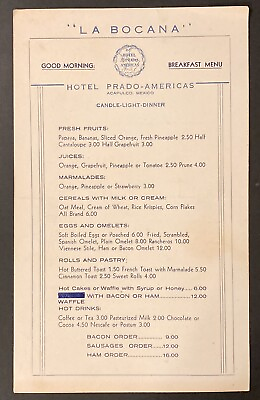 #ad VTG 1960s “La Bocanaquot; Restaurant Hotel Prado Americas Breakfast Menu Acapulco $19.99