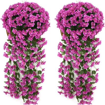 #ad Hanging Artificial Violet Ivy Flowers 2 Packs Hanging Flowers Plant for outside $36.82