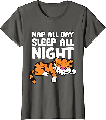 #ad Nap All Day Sleep All Night Cute Sleeping Tiger Gift Ladies#x27; Crewneck T Shirt $21.99
