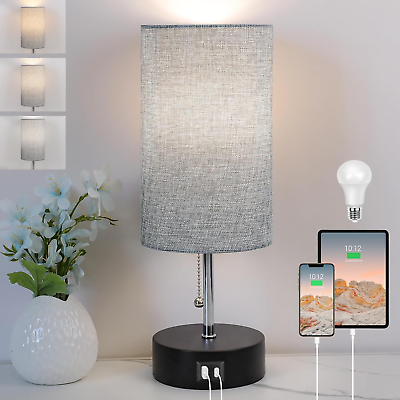 #ad 3 Color Bedside Table Lamp Nightstand LED with USB Port for Bedroom Living Room $29.95