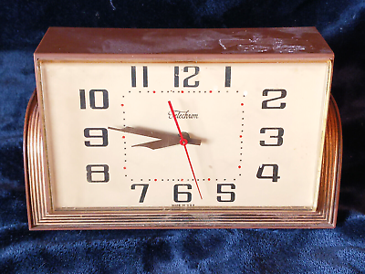 #ad General Electric Telechron Clock 2H47 Working Art Deco look brown and brass $18.00