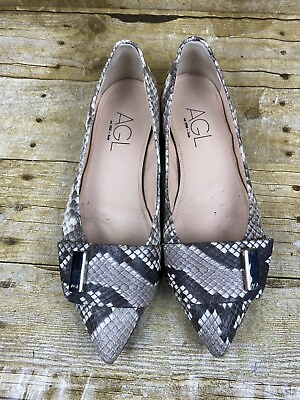 #ad AGL Italy Blackamp;Gray Leather Snakeskin Print Loafer Shoe Sz. 37.5 US 7.5 $33.15