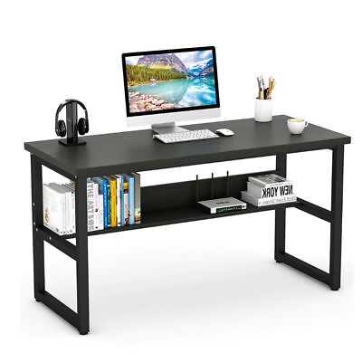 #ad Home Office Desk Table with Shelves Gaming Computer Writing Storage Workstation $65.99