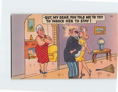 #ad Postcard Greeting Card with Quote and Couple Maid Humor Comic Art Print $20.97
