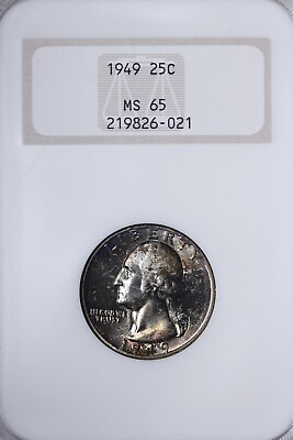 #ad GEM BU 1949 Washington Quarter NGC MS65 Old Fat Holder Deep Toning ZFX $104.87