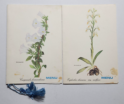 #ad 1975 Lot of 2 CHANDRIS SS. BRITAINS Menu Cover Botanical art by Niki Goulandris $29.00